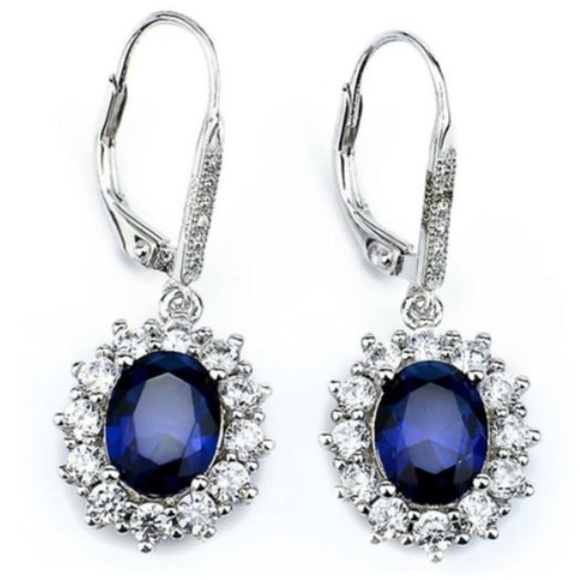 TD Collections Jewelry - Sapphire Halo Leverback earrings in 18K White Gold